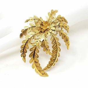 Trifari Goldtone Textured Plant Design Brooch